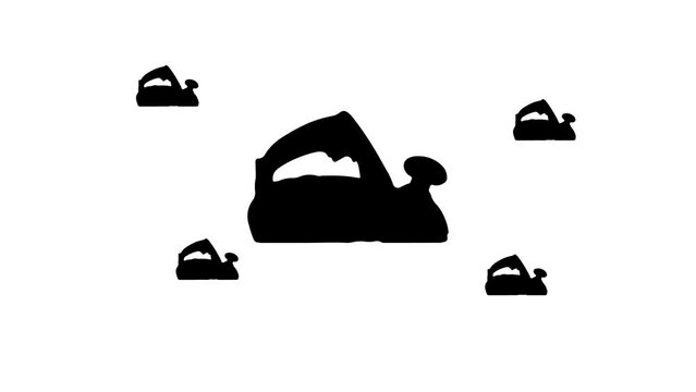 Zoom in and out animation the electric plane symbol. Large black symbol in the center and four small symbols around. Seamless looped 4k animation on white background