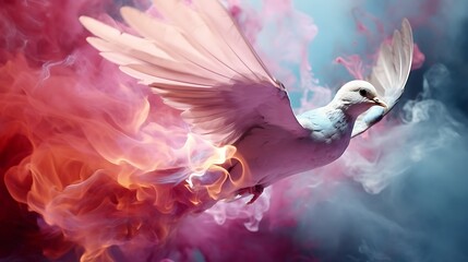 Colored Smoke Billowing Out to Form a Peaceful Dove in Flight