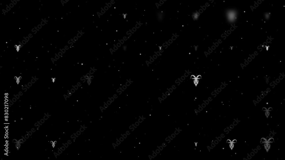 Poster template animation of evenly spaced goat symbols of different sizes and opacity. animation of transp