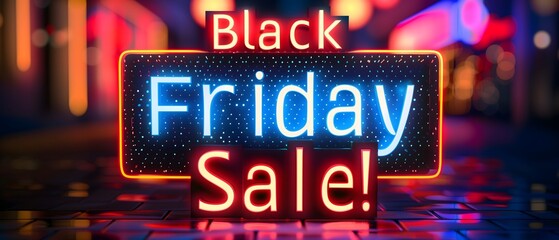 Bright Black Friday Sale Neon Sign Glowing in Night Scene