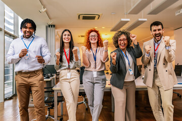 Portrait of multiracial business people. Celebrating their success.