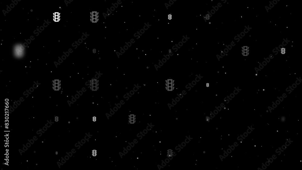 Poster template animation of evenly spaced traffic lights symbols of different sizes and opacity. animation