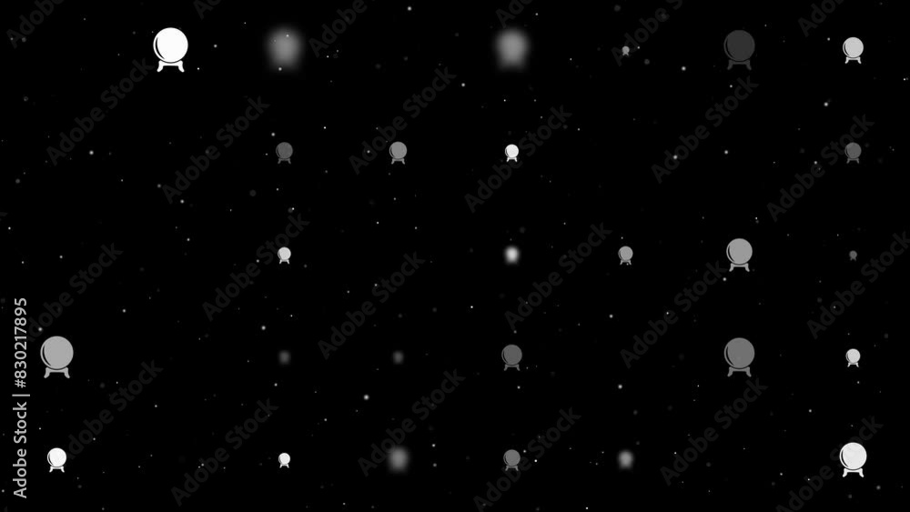 Poster template animation of evenly spaced spirit ball symbols of different sizes and opacity. animation of