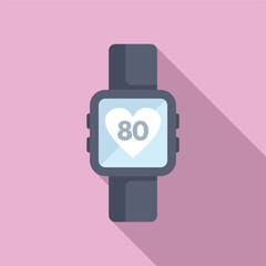 Flat design illustration of a smartwatch with a heart rate monitor feature on a pink background