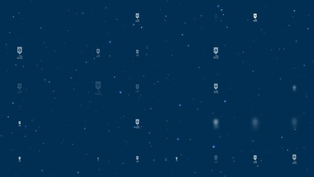 Template animation of evenly spaced 3D printer symbols of different sizes and opacity. Animation of transparency and size. Seamless looped 4k animation on dark blue background with stars