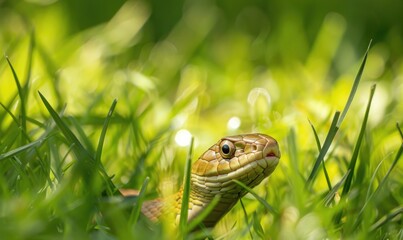 Obraz premium Snake hunting in grass