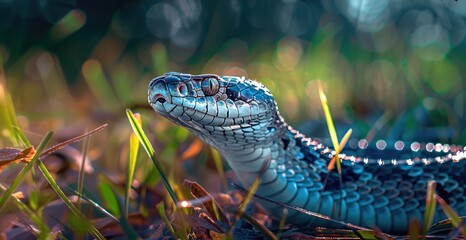 Obraz premium Snake hunting in grass