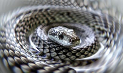 Fototapeta premium Snake in a geometric maze, monochrome portrait of the snake