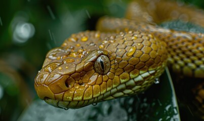 Obraz premium Snake in the rain closeup