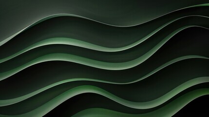Obraz premium Abstract green strip wave paper line on a black background.
