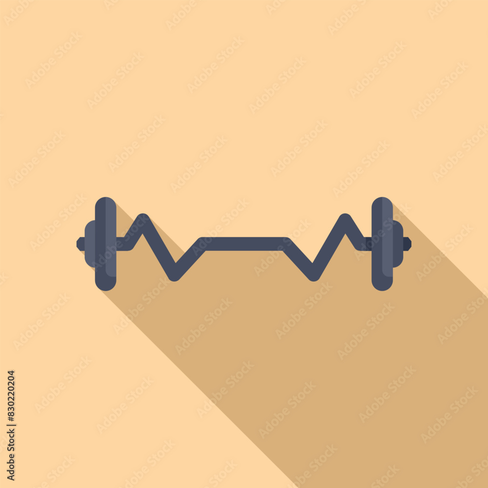 Poster flat design vector icon of a curl barbell with weights on a simple tan background