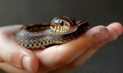 Snake on human hand