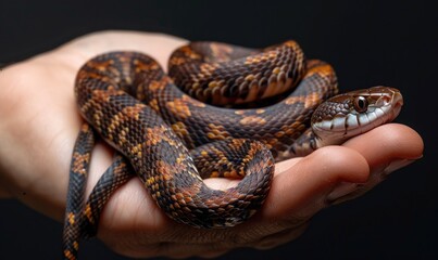 Obraz premium Snake on human hand