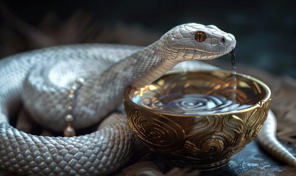 White snake with a chalice of wisdom