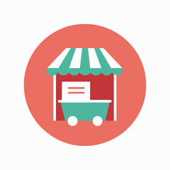 Minimalism logo, linear round fair tent on delivery created from market place products in the shape of a grocery cart, unique