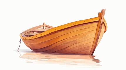 A wooden boat illustration in 2d format is featured against a clean white backdrop