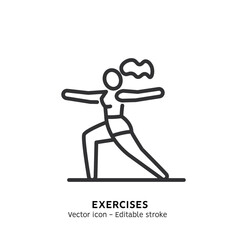Doing sport, exercise, fitness exercises, outdoor yoga line icon. Flat outline icons