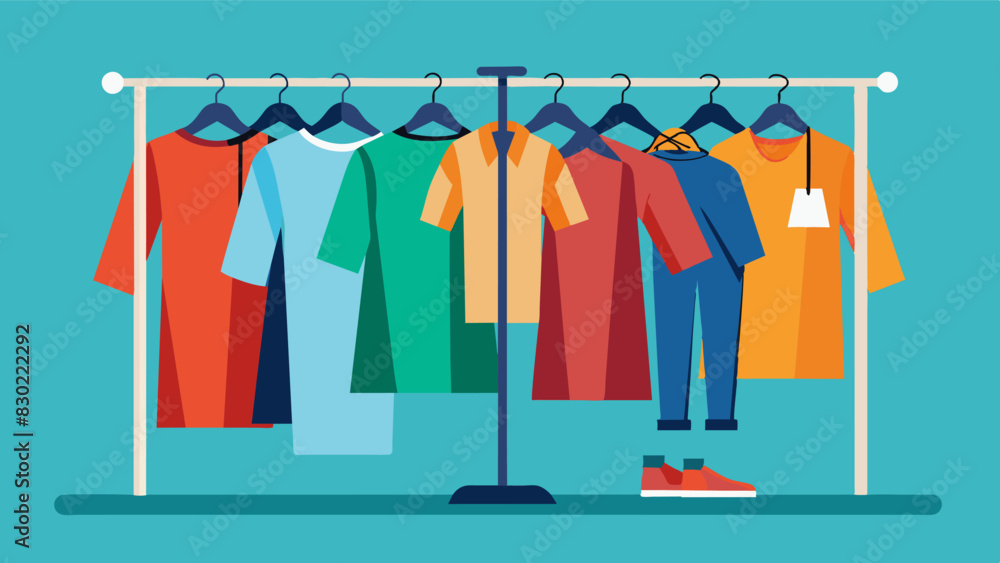 Poster racks of gently worn clothing sorted by size making it easy for shoppers to find their perfect fit..