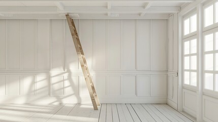 A wooden ladder stands in an empty loft-style room, perfect for adding your own text.

