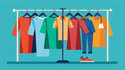 Racks of gently worn clothing sorted by size making it easy for shoppers to find their perfect fit.. Vector illustration