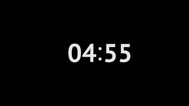 5 Minute Countdown Timer Overlay with Transparent Background for Video Editing 