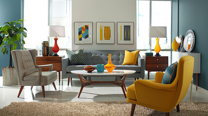 Art Home. Modern living room interior with paintings
