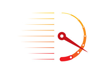 semicircular speedometer on white background. orange-red indicator concept
