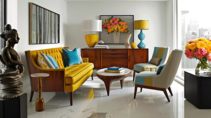 Art Home. Modern living room interior with flowers