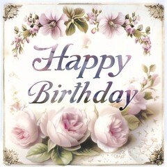 A cheerful birthday card featuring vibrant pink roses and elegant typography design