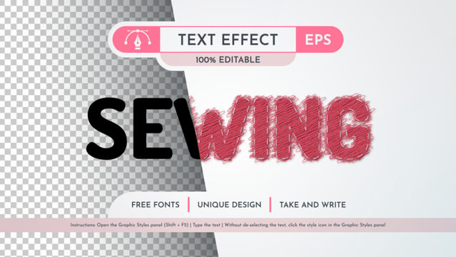 Sewing Thread Text Effect, Graphic Style. Vector Mockup and Template. Slogan and Brand Company.