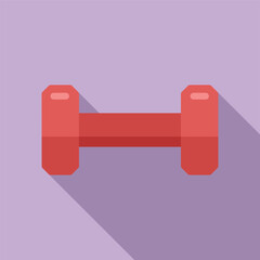 Simplified illustration of a flat design red dumbbell icon with a soft shadow, isolated on a purple background