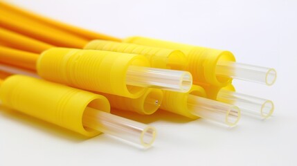 Bright spectrum of fiber optic cables on a white background