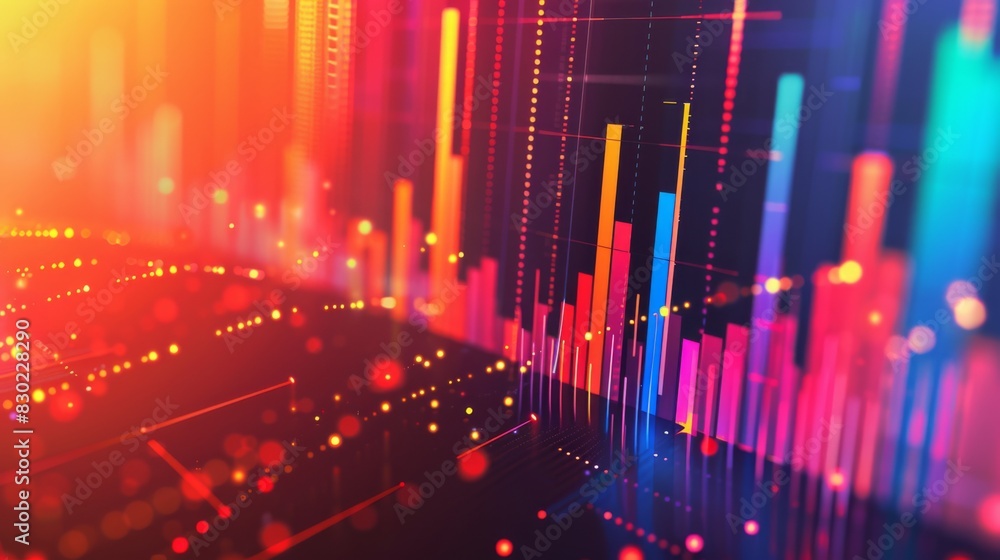 Poster an abstract background with geometric shapes and colorful gradients, representing data visualization