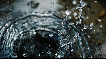 Dynamic water splash with ripples and drops: freeze frame