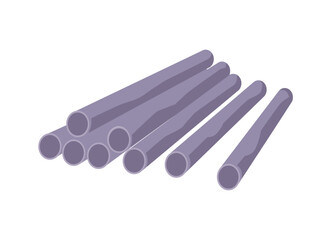 Heap of stainless steel pipes, metal long cylindrical tubes, vector flat construction material for building, engineering