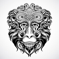 Tribal Monkey Face Black and White Tattoo-Inspired T-Shirt Design
