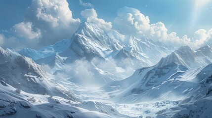 Obraz premium Snow covered mountains basking in sunlight