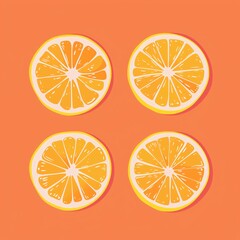 Four orange slices on a vibrant orange background. Perfect for summer, food, and citrus-themed projects. High-resolution vector illustration.