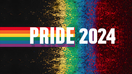 Bold Black Background with LGBT Rainbow and Typography: Empowering Pride 2024 Message