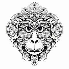 Obraz premium Tribal Monkey Face Black and White Tattoo-Inspired T-Shirt Design
