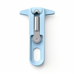 Plastic can opener with a lightweight, matte finish in pastel blue, isolated solid white background