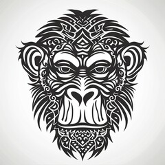 Fototapeta premium Tribal Monkey Face Black and White Tattoo-Inspired T-Shirt Design