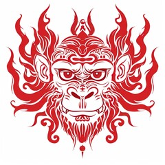 Tribal Monkey Face Black and White Tattoo-Inspired T-Shirt Design