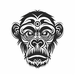 Fototapeta premium Tribal Monkey Face Black and White Tattoo-Inspired T-Shirt Design