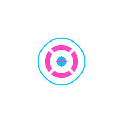 Shooting target, laser tag goal vector icon, crosshair design, circle form gun target logo, gun sight sign, focus mark