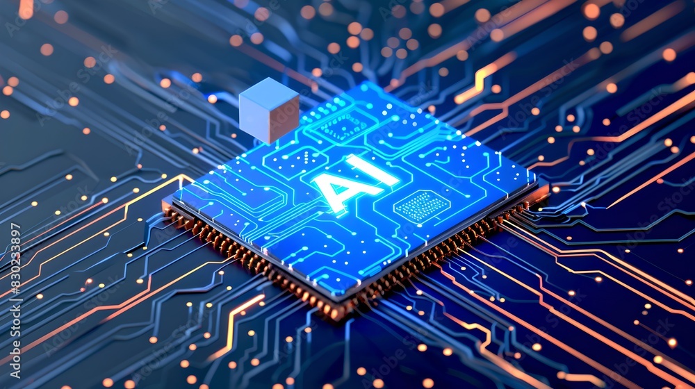 Aufkleber futuristic ai chip on a circuit board. technology and innovation concept. digital processor in blue 