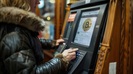 Woman using a Bitcoin ATM