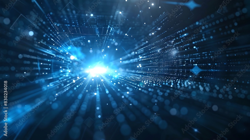 Poster dynamic digital data stream visualization, blue tech abstract background, cyber tunnel concept, mode