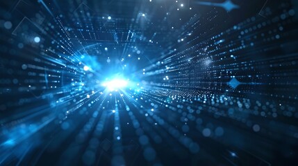 Fototapeta premium Dynamic Digital Data Stream Visualization, Blue Tech Abstract Background, Cyber Tunnel Concept, Modern Information Flow, Computer Network Imagery. AI