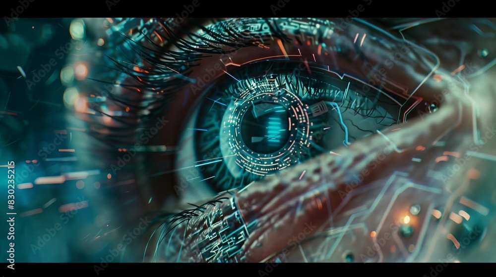Leinwandbilder digital futuristic technology with eye scan concept, vision of the future. blue human secure data, t